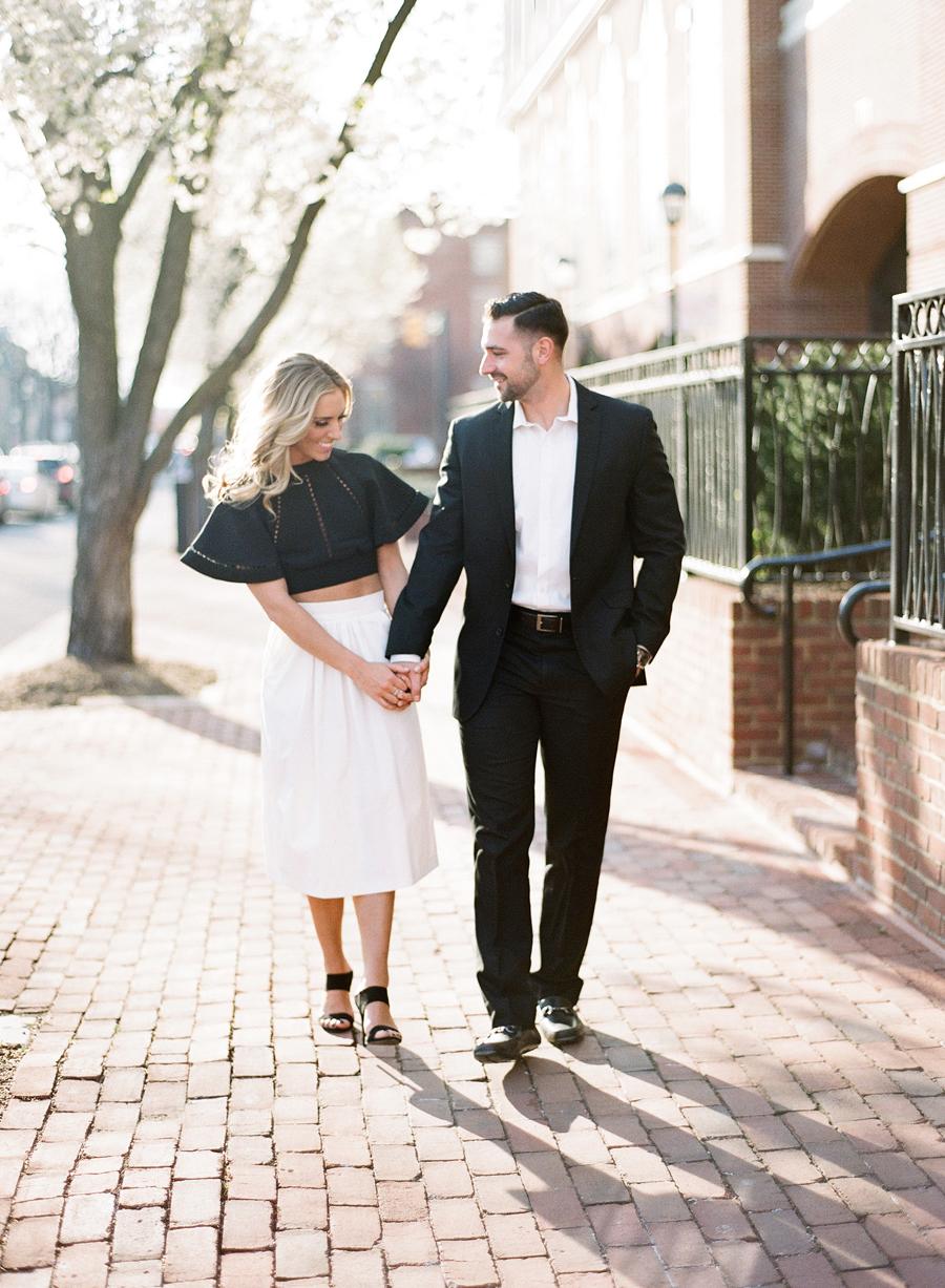 black and white engagement dress Old Town Alexandria Engagement Session