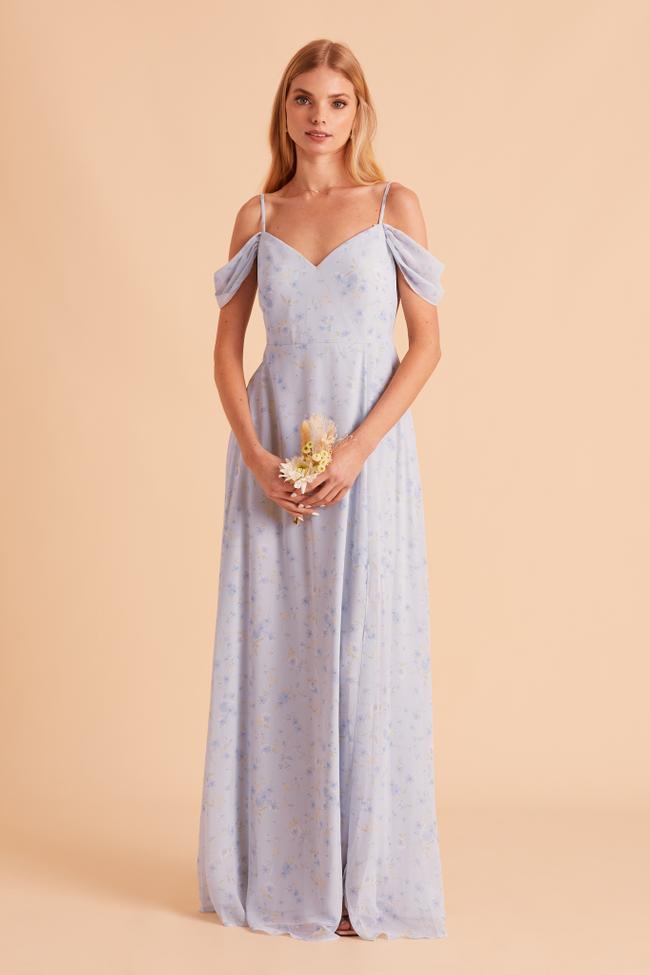 floral and solid bridesmaid dresses Wedtrend Women Long Bridesmaid Dress Blue Floral Print A Line Off the  Shoulder Party Dress  WEDTREND