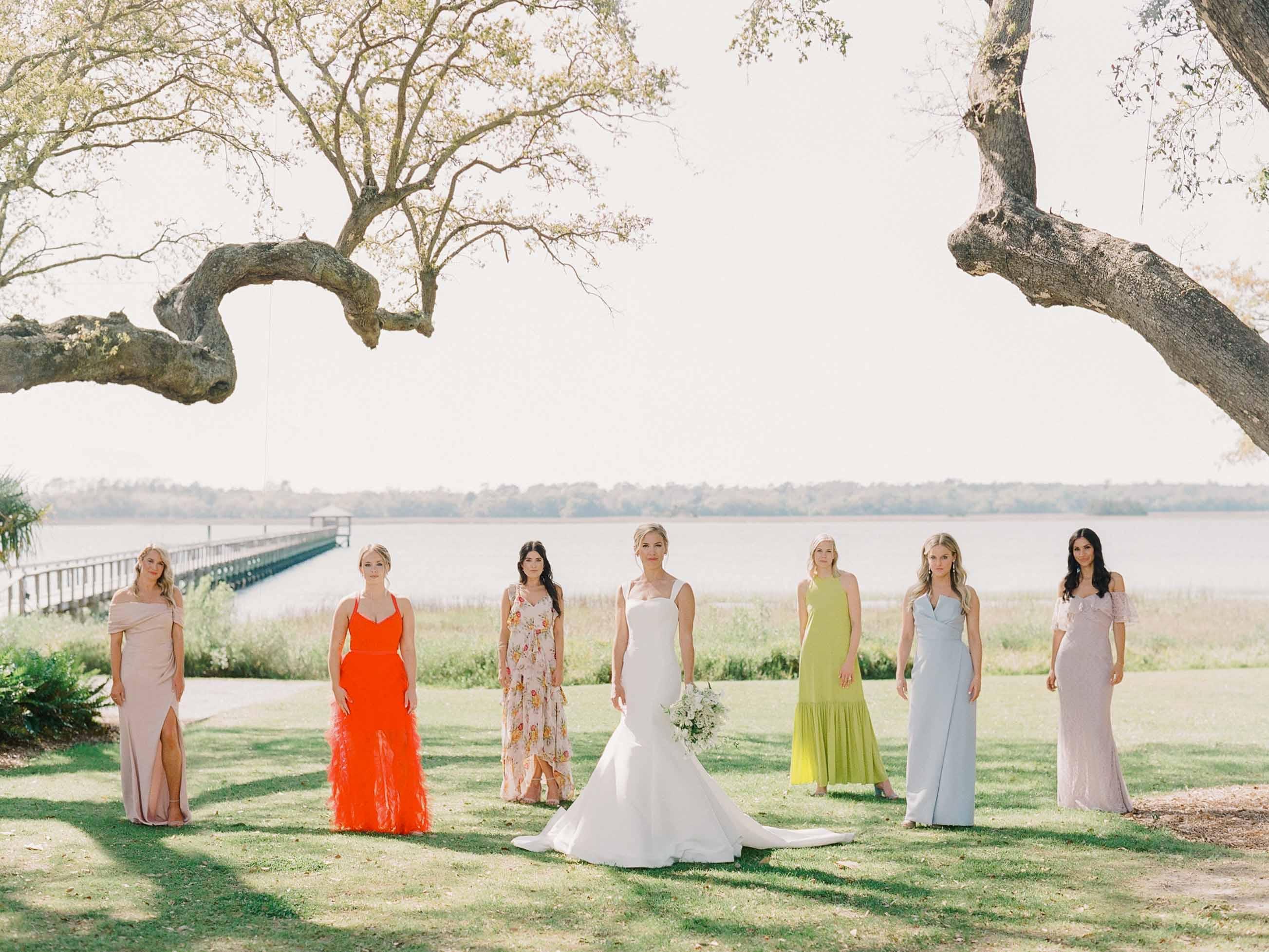 This Stylish Charleston Wedding Brought Mismatched Bridesmaid Dresses to the Next Level