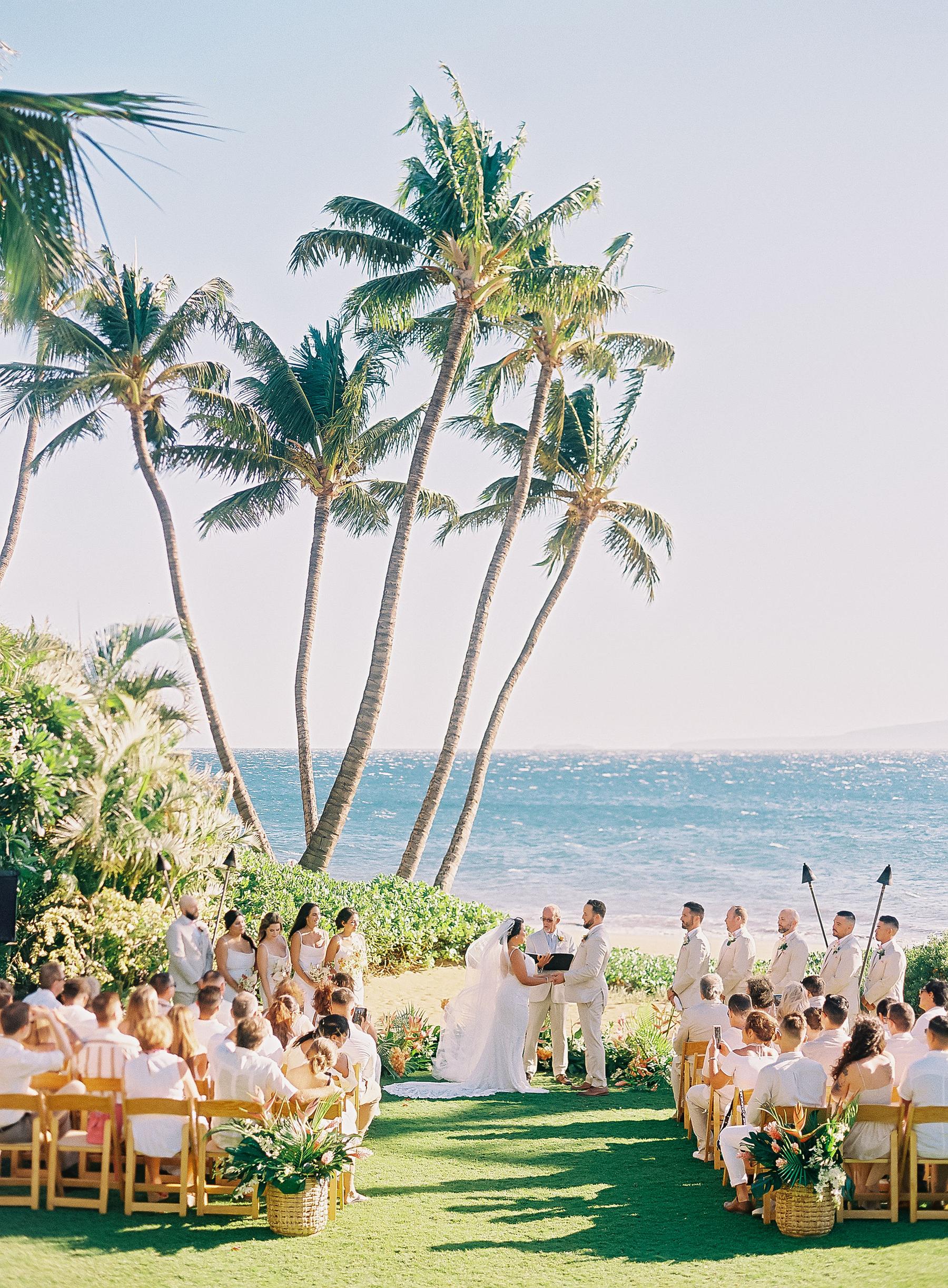 white bridesmaid dresses for beach wedding Seaside Wedding in Maui With All White Bridesmaids Dresses