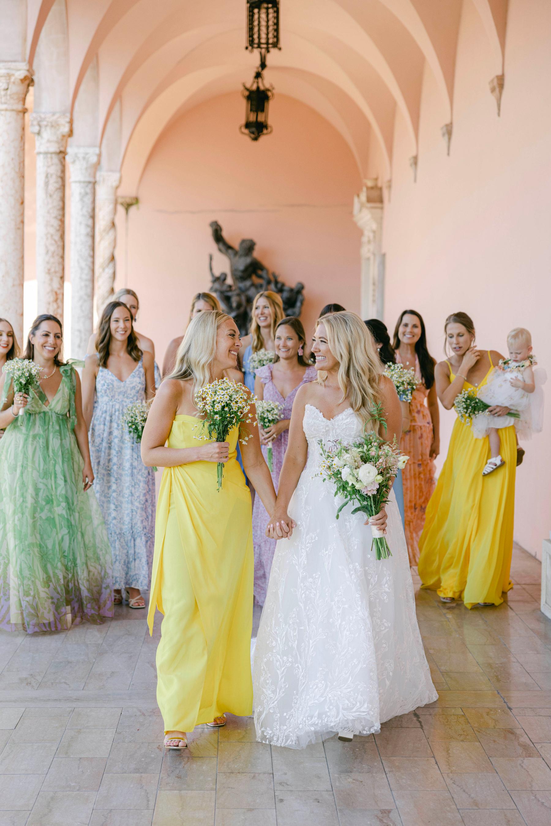 yellow beach wedding bridesmaid dresses Bridal Party Dress Bright Colors And Garden Party Style At Ringling Museum Of Art Color:Ivory/Gold/Silver Party Cute Winter Outfits Order fabric swatches to menu: dresses