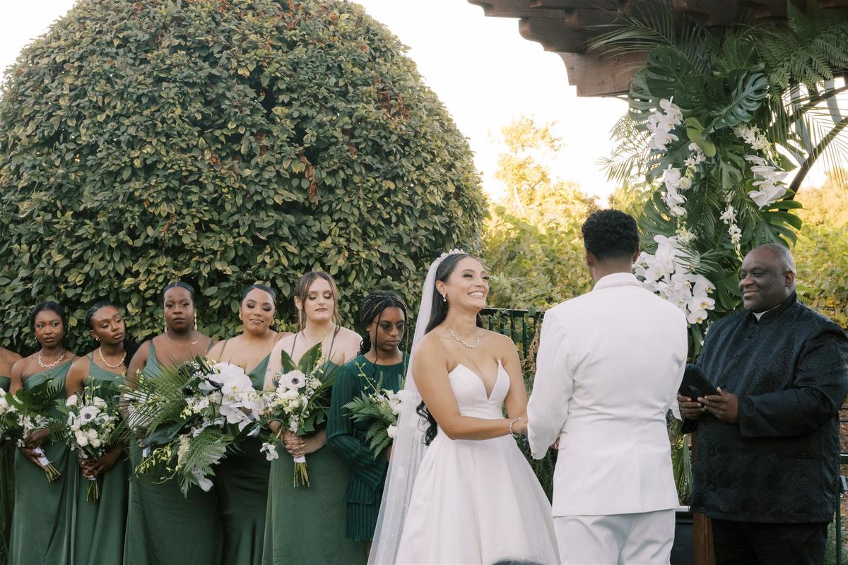 Traditional Black And White Wedding ceremony With A Fairly Pop Of Inexperienced In California