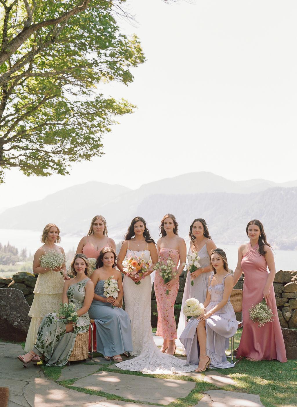 wildflower bridesmaid dresses Yellow and Bouquets 7 months Bride in Sleek Gown With