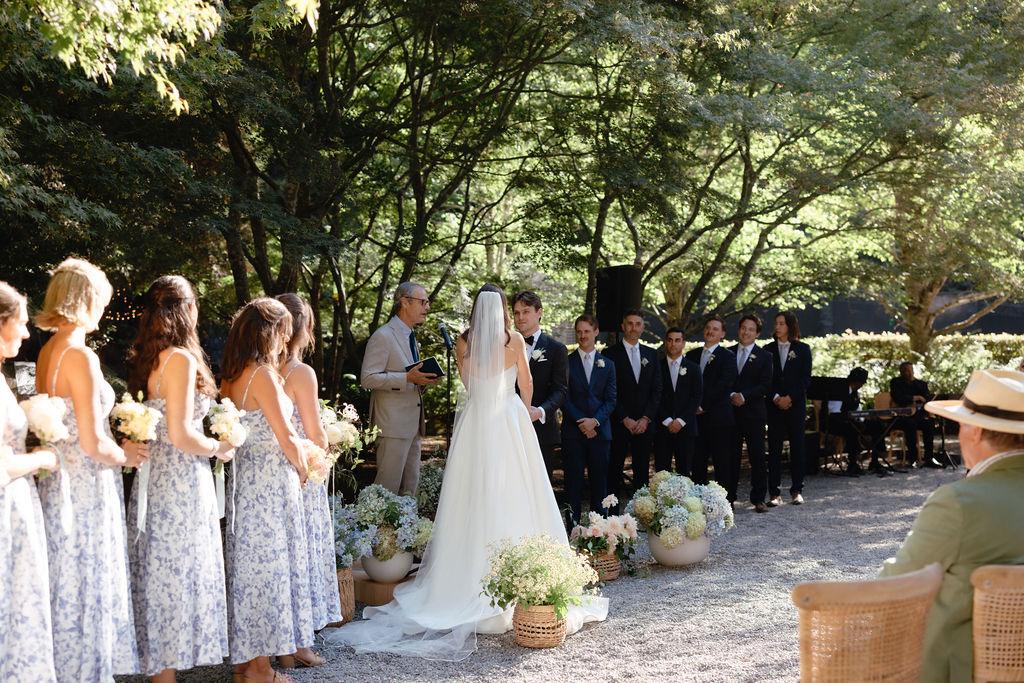 Wide ceremony aisle shot at a redwood forest wedding in Marin County, California
