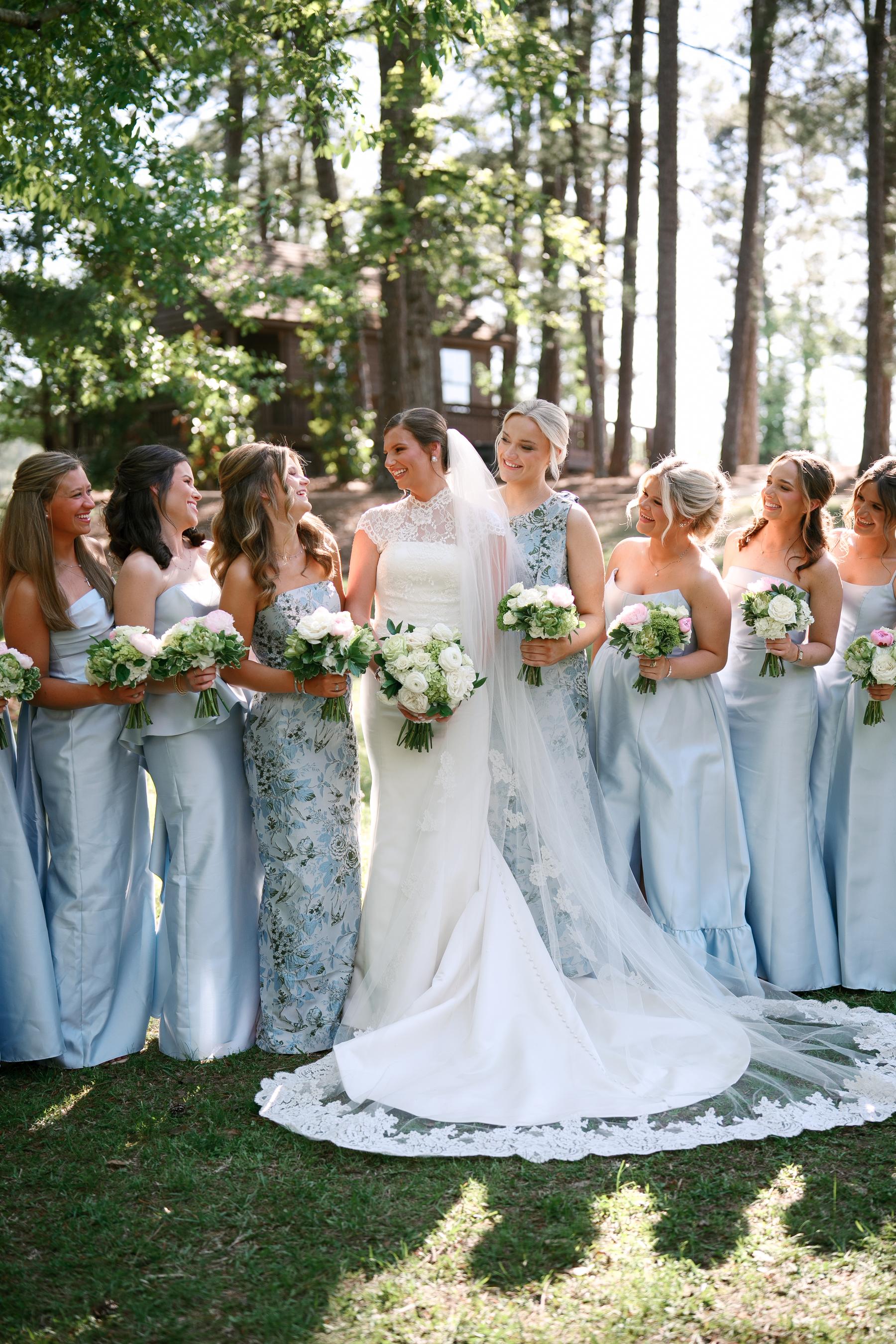 blue palette bridesmaid dresses Timeless Blue, Green, and Ivory at This Tented Lakeside Wedding Suit Jacket Size/Waist Size:48/42 Vintage 1970's Black Floral laura ashley dress