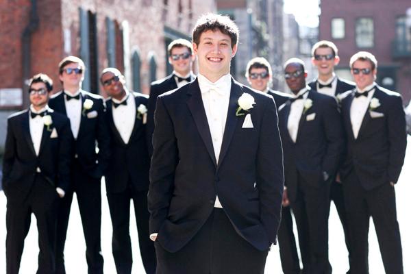 Groom white tie, groomsmen black ties 3