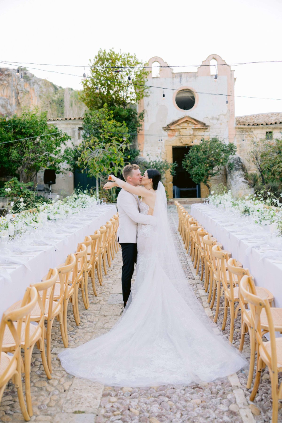 Fashionable Elegant Black Tie Marriage ceremony at a Hidden Sicilian Gem