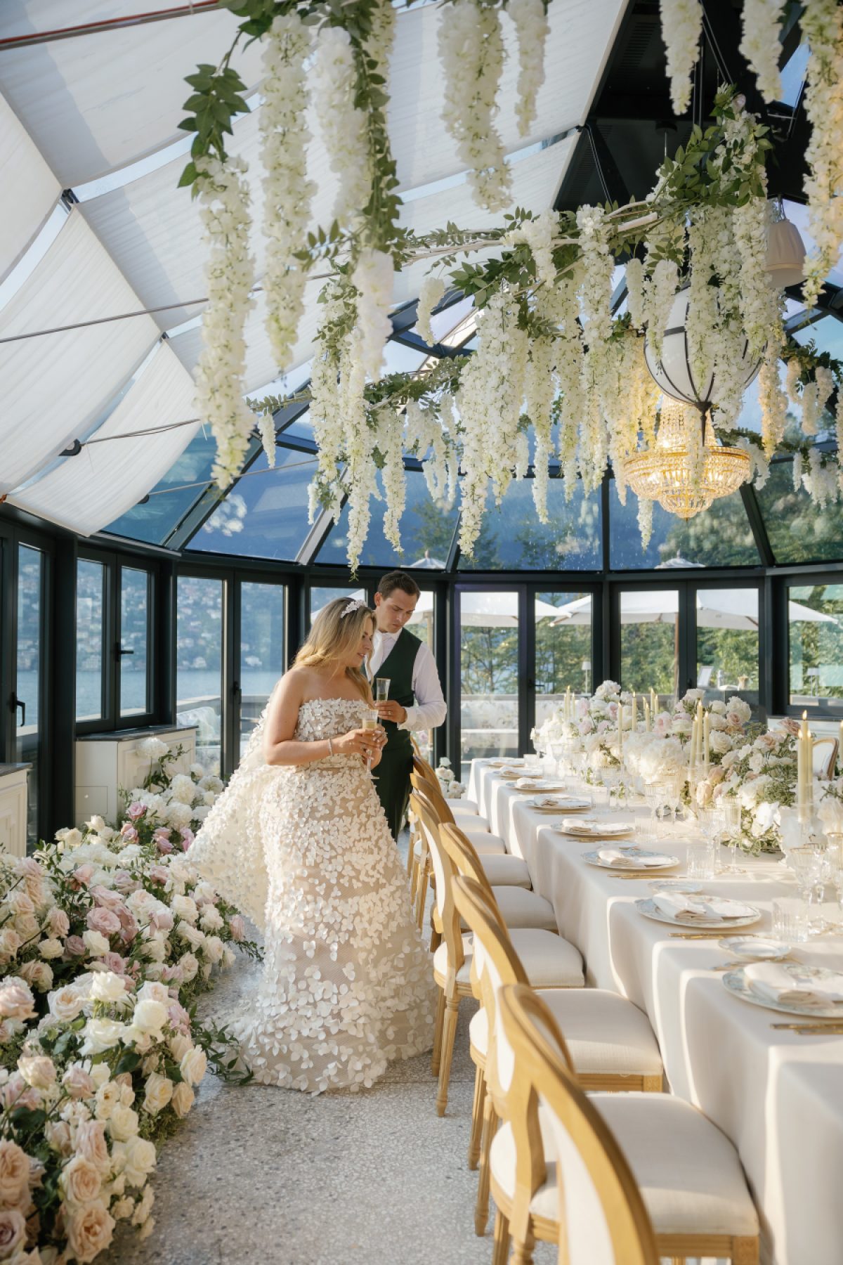 A Lake Como Wedding Where Layers of Pearl and Petals Steal the Spotlight