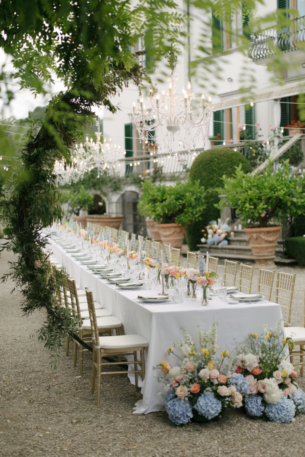 A Color-Forward Celebration Among Lush Gardens and Ancient Olive Trees