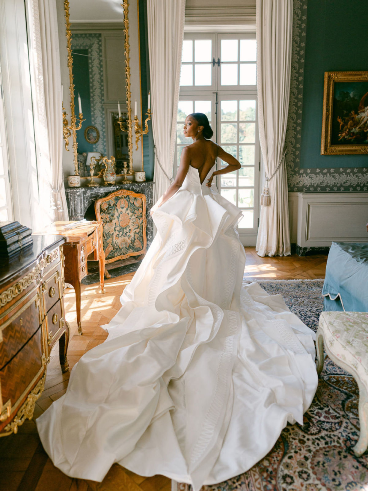 Château de Villette Elegance Meets Contemporary Couture in a Peach & Sage Palette
