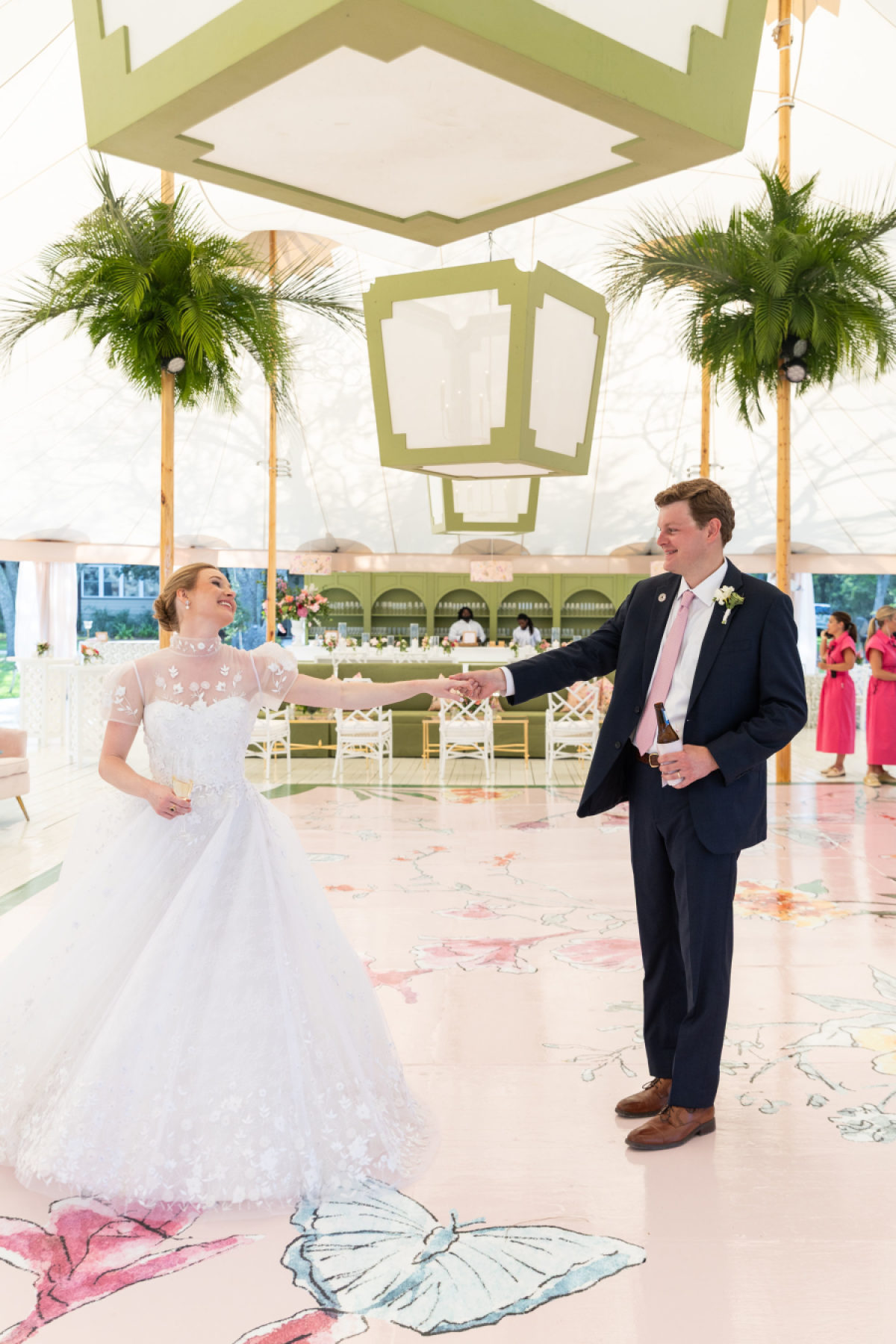 Lowcountry Creek Meets Palm Beach Chic Wedding Filled with Soft Color, Palms, and Firelit Romance