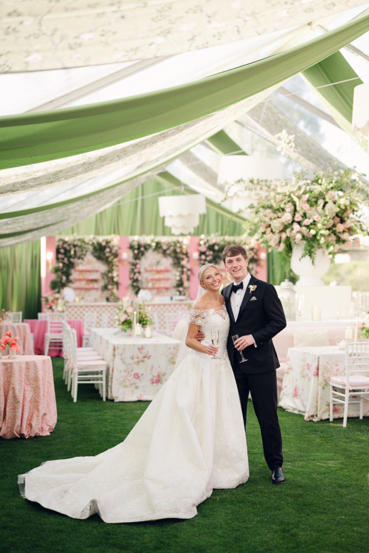 A Pink and Green Garden Party Wedding in Alabama with a 100-Year-Old Heirloom Veil